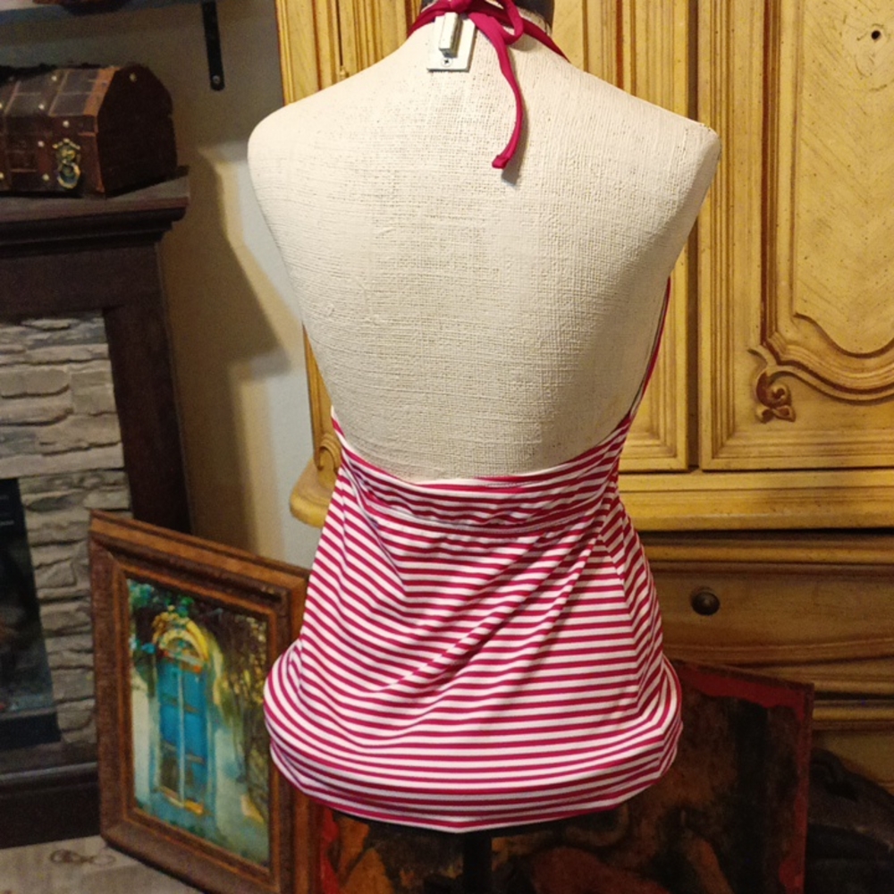 Women bathing suit top Med Mossimo Striped Full front belly cover Tank - Picture 3 of 4